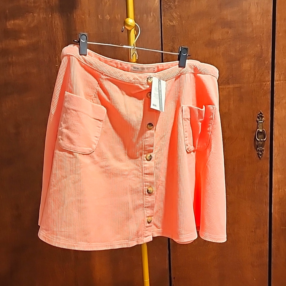 Asos curve corduroy peach skirt, button down brand new size 28uk / 24 us